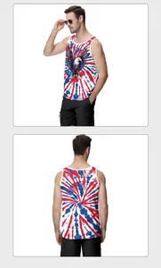 Detail of men's tank top featuring patriotic eagle print with American flag spiral motifs