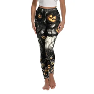 Legging d'Halloween taille haute pour femme avec imprimé citrouille et arbre mort