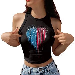 Schwarzes Crop Top für Damen mit Herz-US-Flagge Print im stylischen Drip-Look