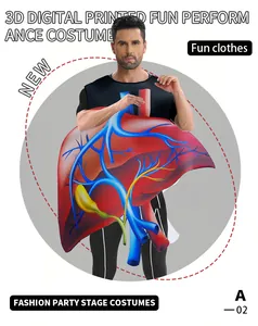 Detail of 3D digital liver print on anatomical heart costume for party roleplay
