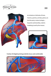 Detailed view of 3D realistic liver anatomy print on a black sleeveless Halloween costume