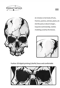 Detail of 3D digital printed skull pattern on loose comfort Halloween cosplay costume