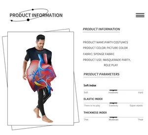 Detailed chart showing human heart organ costume features and digital print sponge fabric