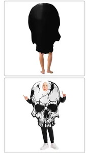 Front and back view of a Halloween skull costume with realistic black and white printing