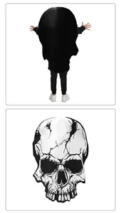 Detailed view of realistic skeleton skull print on Halloween cosplay costume fabric