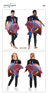 Front and back detail of 3D liver organ costume for adults and kids in deep red digital print