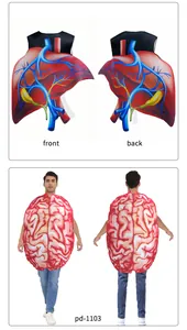 Detailed front and back views of 3D human organ liver and brain costume for Halloween
