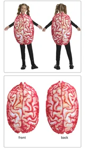 Detailed front and back views of 3D brain print Halloween costume sponge vest for cosplay