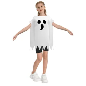 Costume da fantasma per bambini con gilet bianco a zigzag e stampa del viso di fantasma