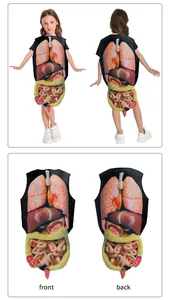 Detailed views of kids science apron showing 3D anatomical human internal organs print
