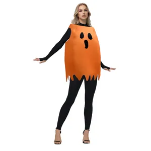 Costume da fantasma per Halloween con gilet arancione senza maniche con orlo a zigzag