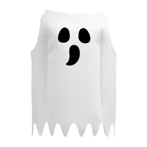 Costume da fantasma bianco con stampa del viso e orlo frastagliato per Halloween