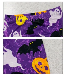 Détail du legging d'Halloween avec imprimé citrouille et fantôme et taille élastique