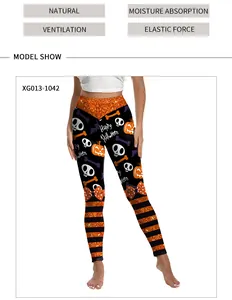 Detail der Halloween Yoga-Leggings mit Kürbis-Print und hochelastischem Funktionsgewebe