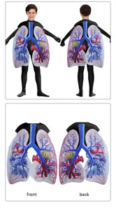 Front and back detail of kids' lung anatomy printed vest for Halloween cosplay costumes