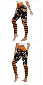 Halloween-Leggings mit Totenkopf- und Kürbis-Prints und Happy Halloween Schriftzug