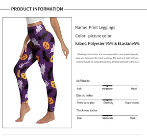 Détails de la composition du tissu et du guide d'entretien des leggings d'Halloween