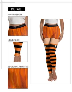 Detail of Halloween yoga pants featuring elastic waist and 3D digital ghost stripes