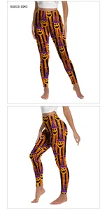 Detail der Halloween-Leggings mit orangefarbenen Streifen und Kürbis-Print-Motiven