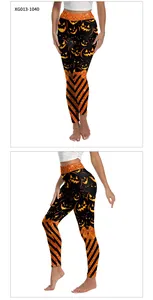 Details der Halloween Yoga-Leggings mit Kürbis-Prints und gestreifter Schleife