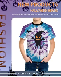 Detail eines Halloween-Geist-3D-Digitaldrucks auf einem Batik-Kinder-Sommer-T-Shirt