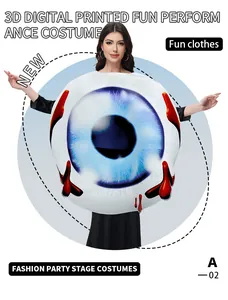 Detail of 3D digital printed giant blue eyeball costume with blood effects for Halloween