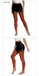 Détail de leggings d'Halloween à taille haute avec imprimé citrouille et rayures