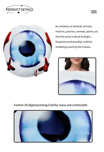 Close-up of the realistic 3D blue eyeball print and neckline detail on white sponge costume