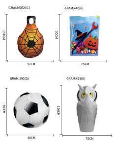 Detalle de cuatro inflables de Halloween con especificaciones de dimensiones y peso