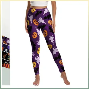 Leggings de Yoga Taille Haute pour Femmes avec Imprimé Citrouille et Fantôme d'Halloween Pantalon de Sport Moulant Élastique