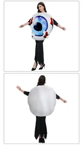 Front and back detail of giant eyeball costume with realistic blue iris and red veins