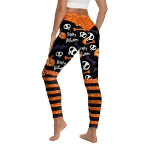 Halloween Yoga-Leggings mit hoher Taille, Totenkopf-Print und Po-Lifting-Effekt