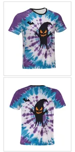 Vorder- und Rückansicht des Jungen-Halloween-T-Shirts mit Geist-Bat-Tie-Dye-Print
