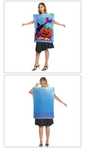 Vista frontal y trasera de un disfraz inflable azul de bolsa de Halloween para adultos