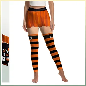 Halloween Women Yoga Leggings Digital Print Ghost Pumpkin Striped High Waist Elastic Sporty Tight Pants Cosplay Party Bottoms