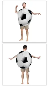 Vista frontal y trasera de un disfraz de balón de fútbol para adultos para Halloween