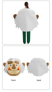 Detailed front and back views of a white monster cosplay poncho with cartoon face details