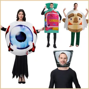 Halloween Party Performance Costume Adult Funny Eyeball Snow Monster Candy Bag Retro TV Sponge Fabric Cosplay Stage Outfit