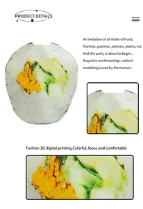 Detailed view of 3D digital sushi print on comfortable cotton party costume