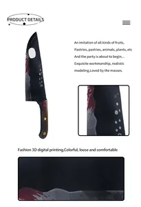 Detailed 3D digital printing of realistic blood splatter on Halloween knife costume apron