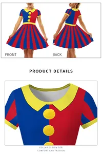Detail of yellow Peter Pan collar and pom-poms on the circus themed carnival dress