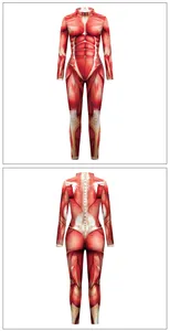 Detailed 3D muscle anatomy print on a full body men's jumpsuit for Halloween cosplay