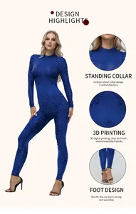 Detail view of 3d printed honeycomb texture and standing collar on blue superhero bodysuit