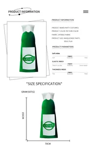 Tableau des tailles détaillé pour costume Wasabi avec dimensions et spécifications