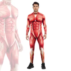 Men Muscle Anatomy Realistic Digital Printed Bodysuit Long Sleeve Halloween Cosplay Party Slim Fit Skinny Suit Jumpsuit For Male
