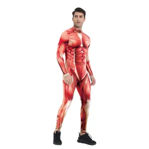 Mens muscle anatomy printed full bodysuit for Halloween cosplay and stage performances