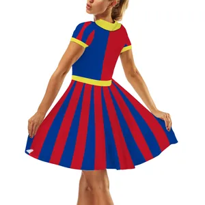 Halloween circus clown dress with digital print, short sleeves and colorful A-line design