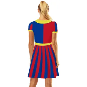 Women's Halloween circus joker dress with colorful digital print and red blue stripes