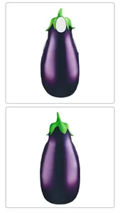 Front and back view of the purple eggplant costume with green stem detail on white background