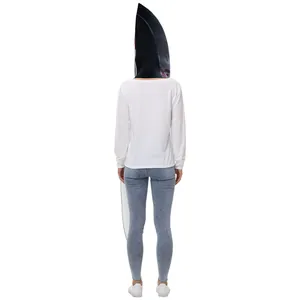 Shark fin headpiece with white long-sleeve top and blue jeans for Halloween cosplay